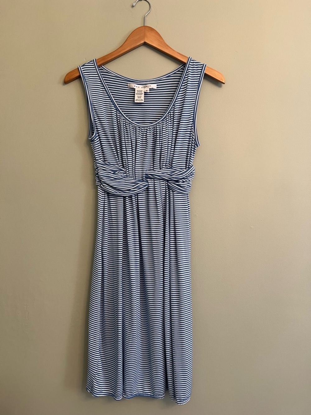 Max Studio Blue & White Striped Sleeveless Midi Dress with Front Knot